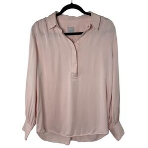 Chico's‎ Pink Modal Blouse Size 2 Large Soft Drape Long Sleeve Chic Minimalist